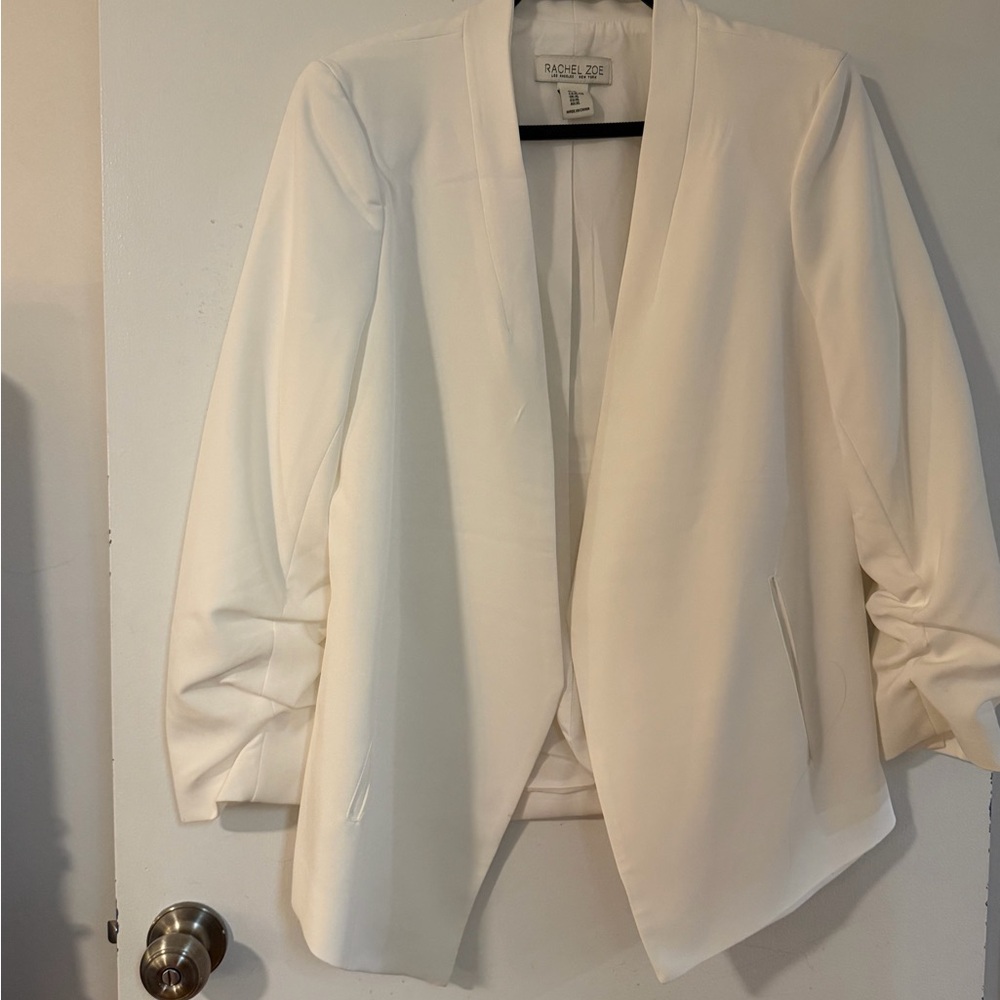 Rachel Zoe White Women's Open Front Blazer with Ruched Sleeves